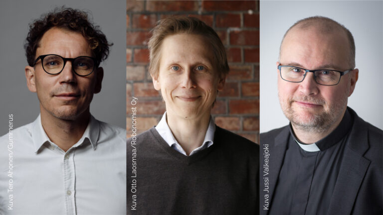 Yhdistetyssä kuvassa kuvissa kirjailija Juha Itkonen, taloustieteilijä Juha Itkonen ja kirkkoherra Juha Itkonen.