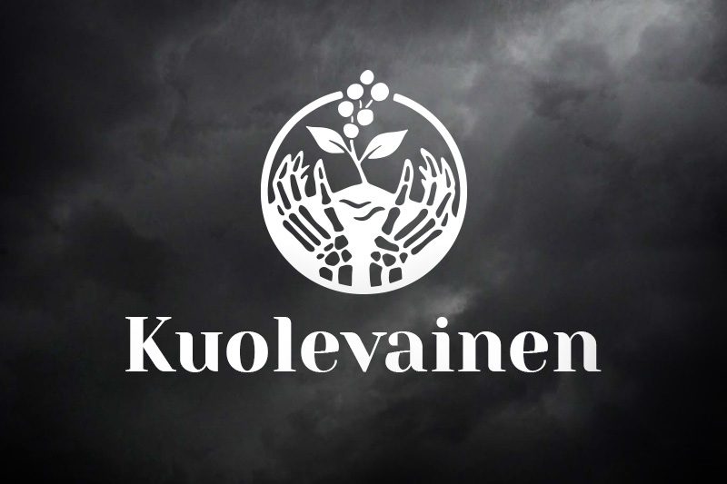Kuolevainen-tapahtuman logo Kuolevainen -taidetapahtuman logo tummaa taivasta vasten.